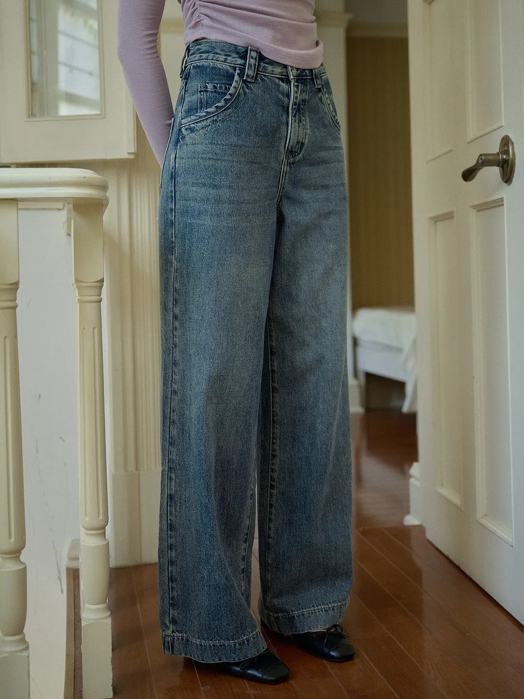 Milan High Rise Vintage Wide Leg Cotton Jeans