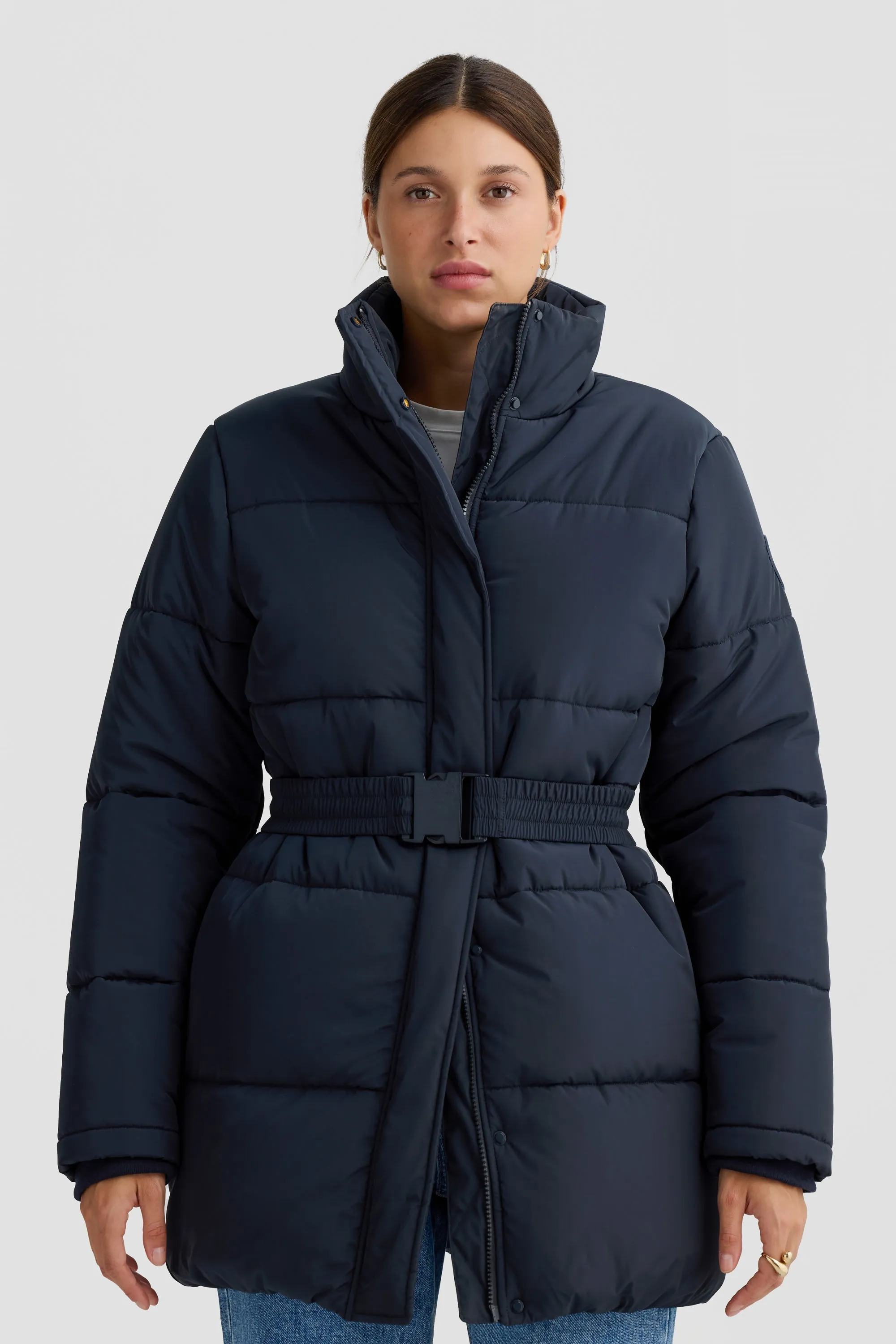 Monty Belted Mid Length Puffer Jacket French Navy