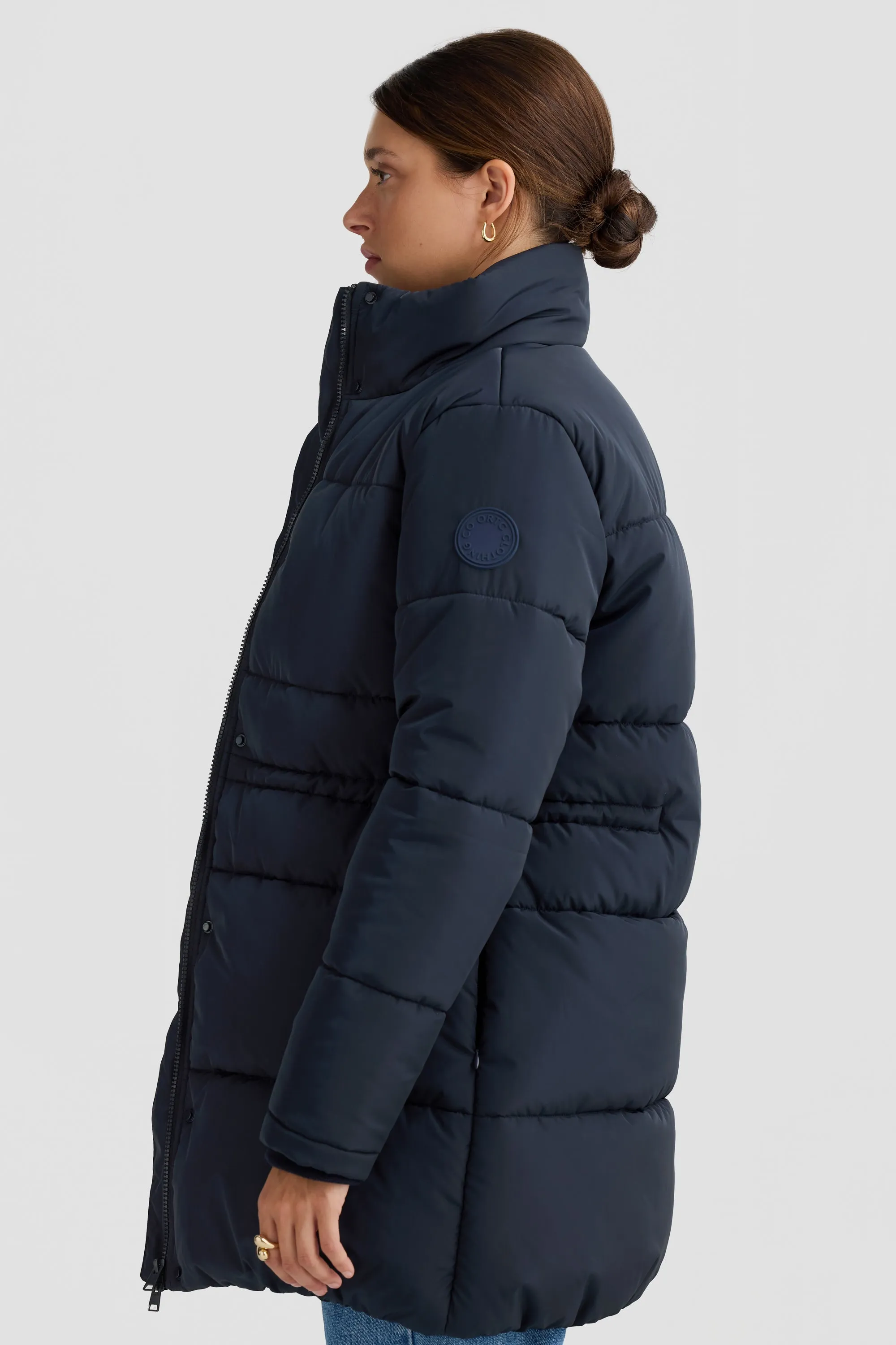 Monty Belted Mid Length Puffer Jacket French Navy