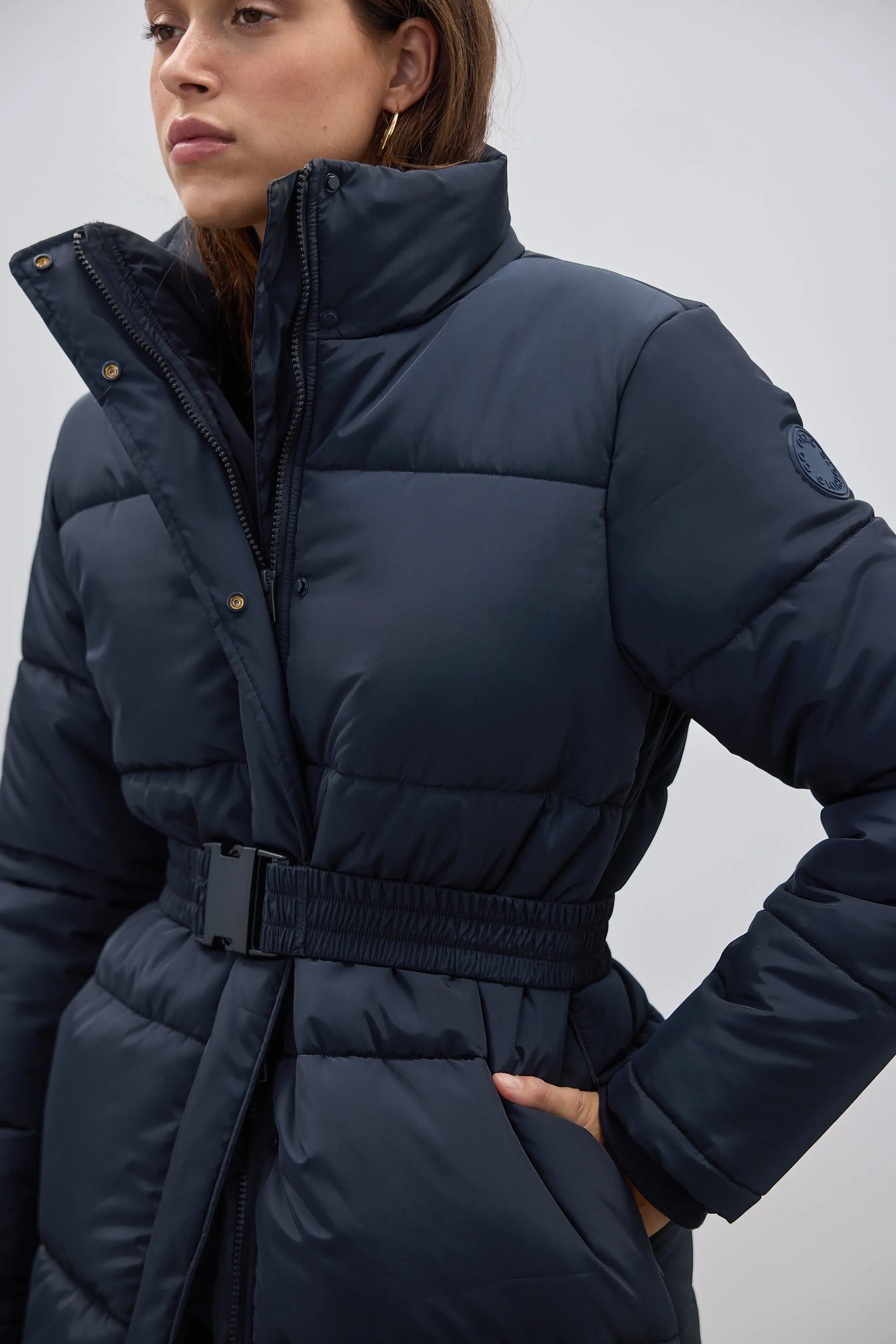 Monty Belted Mid Length Puffer Jacket French Navy