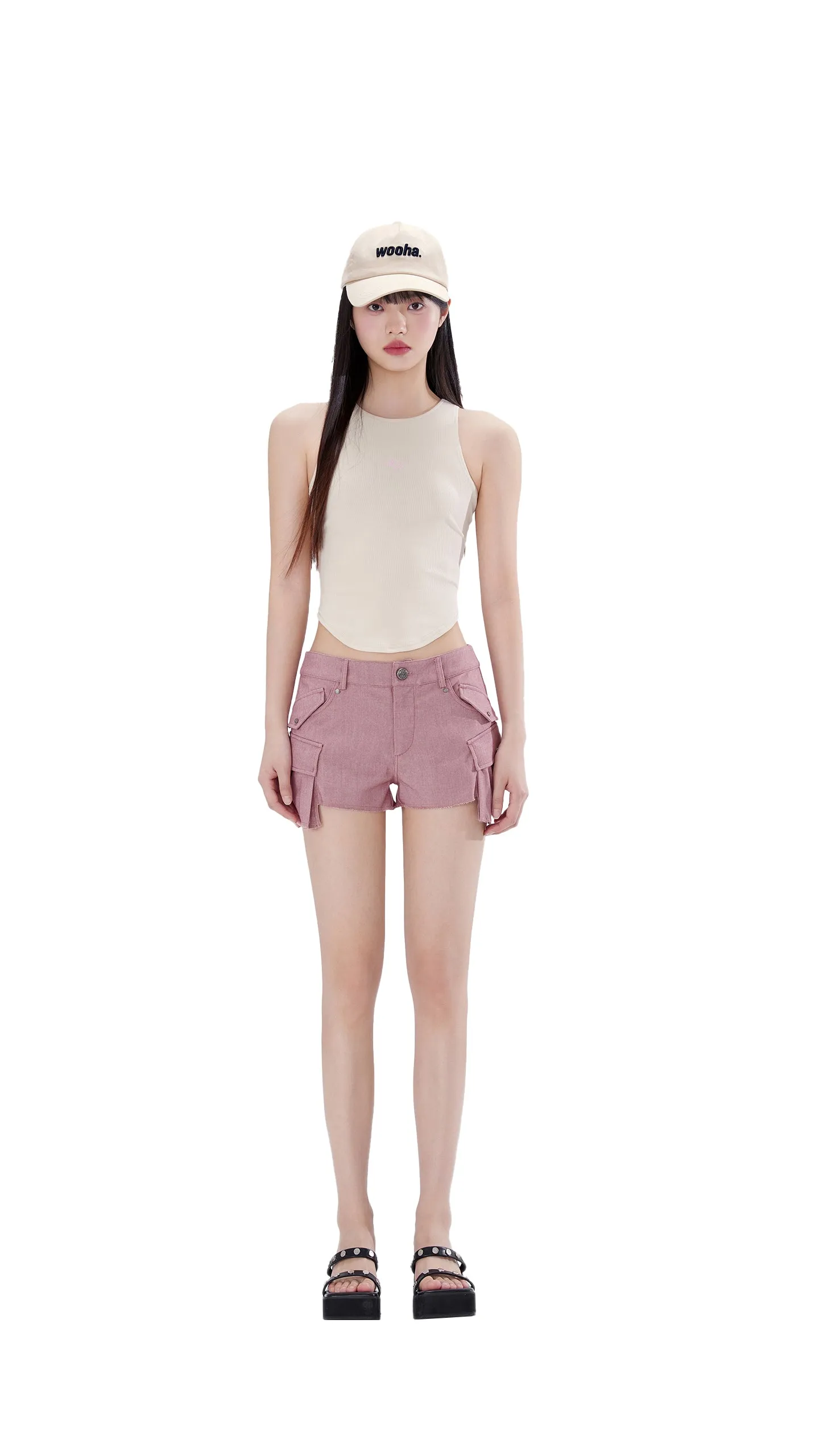 Multi-pocket Faux Denim Track Shorts