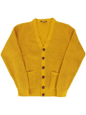 Mustard Yellow Waffle Knit V-Neck Vintage Style Cardigan