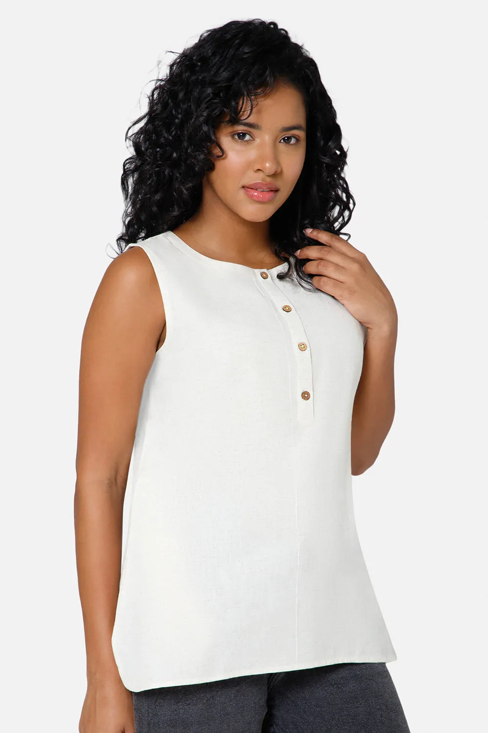 Mythri Women's Round Neck Sleeveless Casual Top with Attachable Sleeves - White - TO16