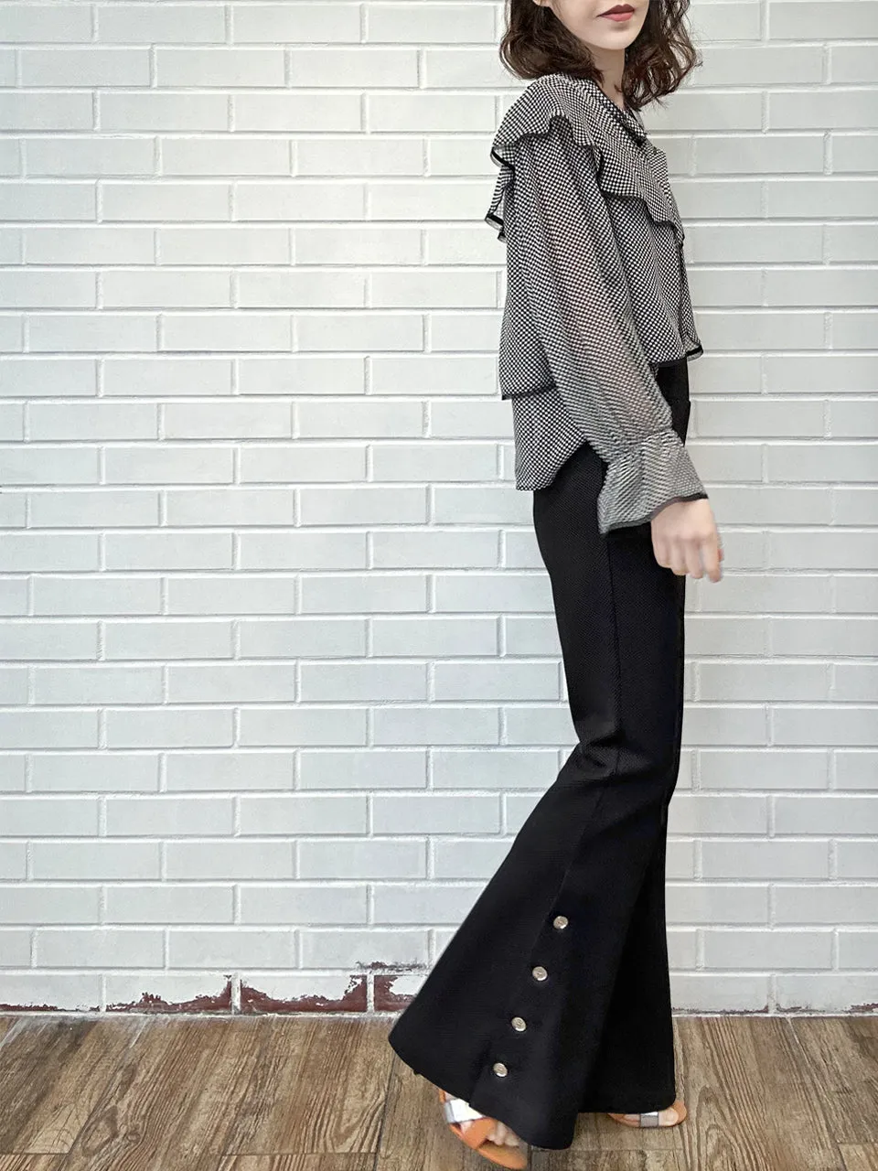 New Colour! Classic Black Flare Leg Pull On Button Pants