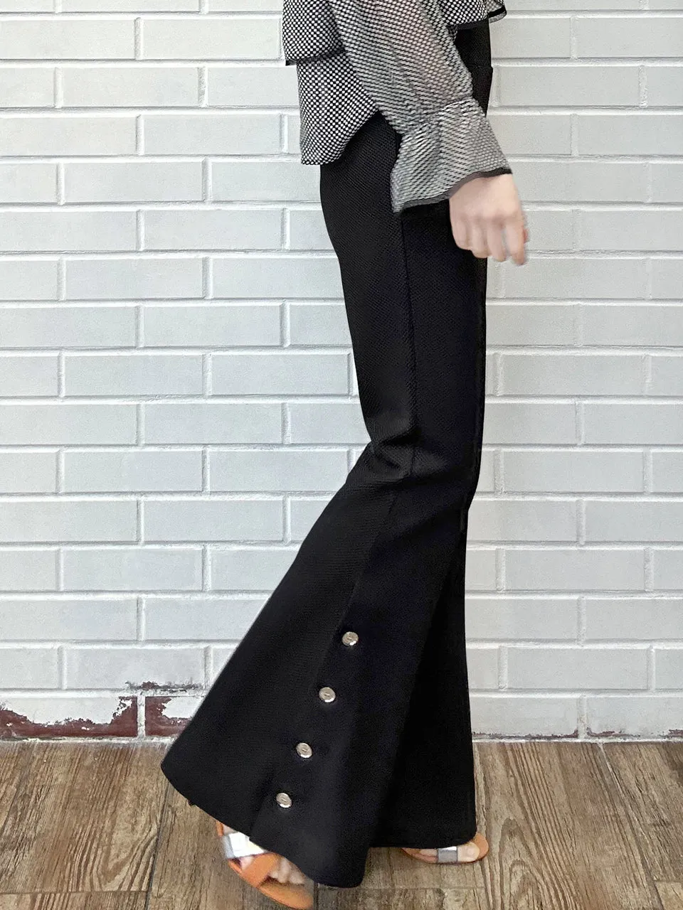 New Colour! Classic Black Flare Leg Pull On Button Pants