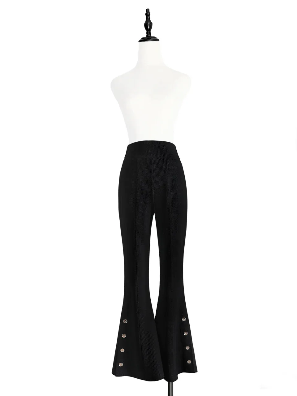 New Colour! Classic Black Flare Leg Pull On Button Pants