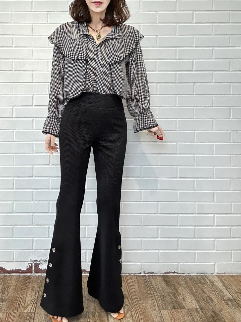 New Colour! Classic Black Flare Leg Pull On Button Pants