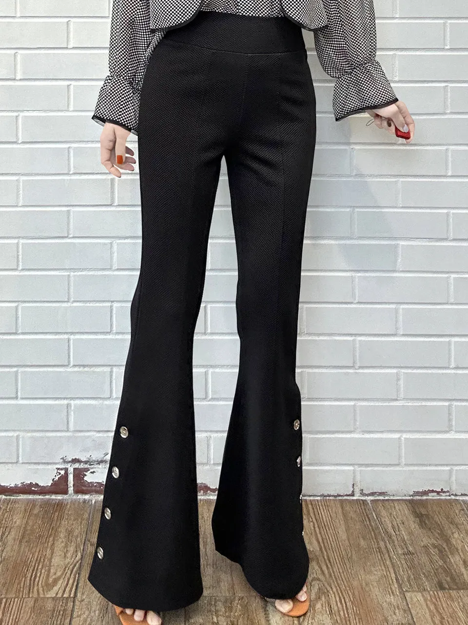 New Colour! Classic Black Flare Leg Pull On Button Pants