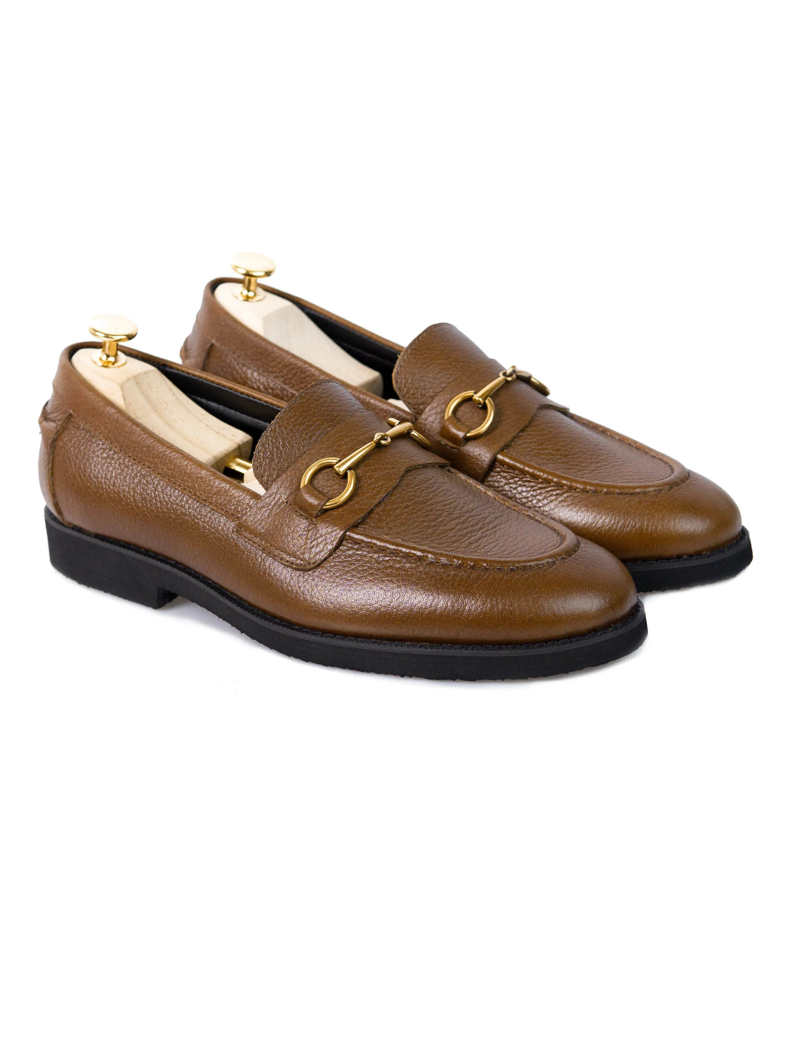 Penny Loafer Horsebit Buckle - Tobacco Brown Pebble Grain Leather (Crepe Sole)