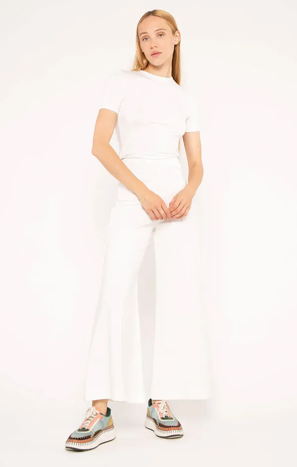 Ponte Knit Cropped Wide Leg Pant