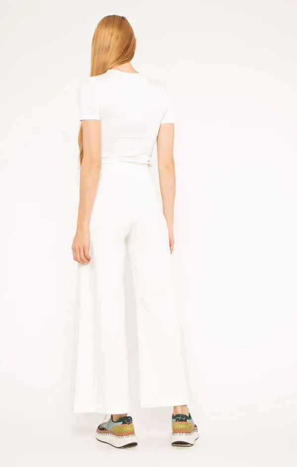 Ponte Knit Cropped Wide Leg Pant