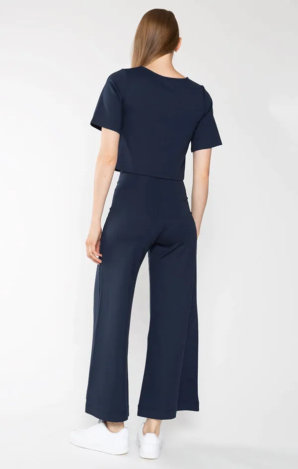 Ponte Knit Cropped Wide Leg Pant