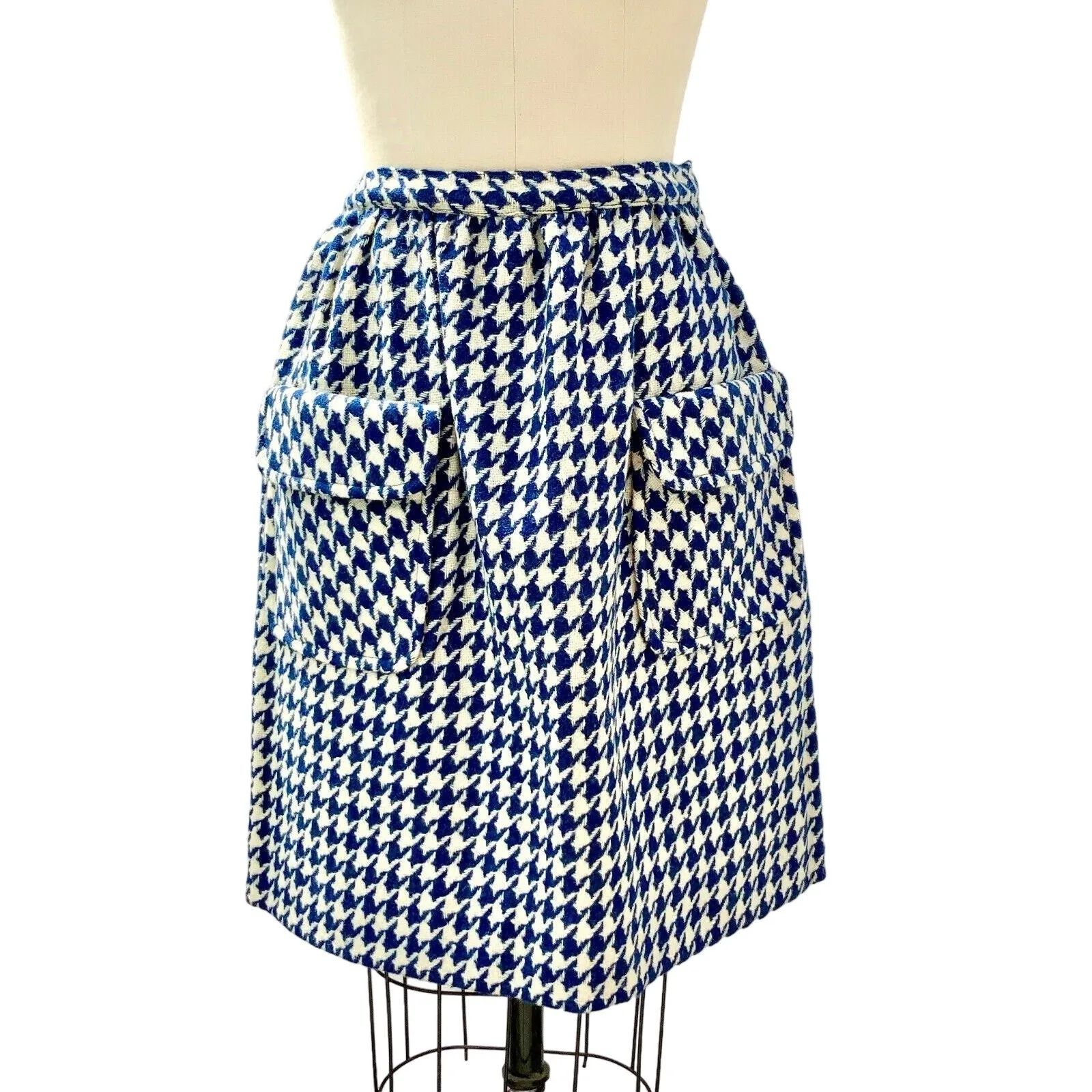 Retro 1960s Women’s Small 6 Wool Skirt Navy Blue/White Herringbone Sloat Vintage