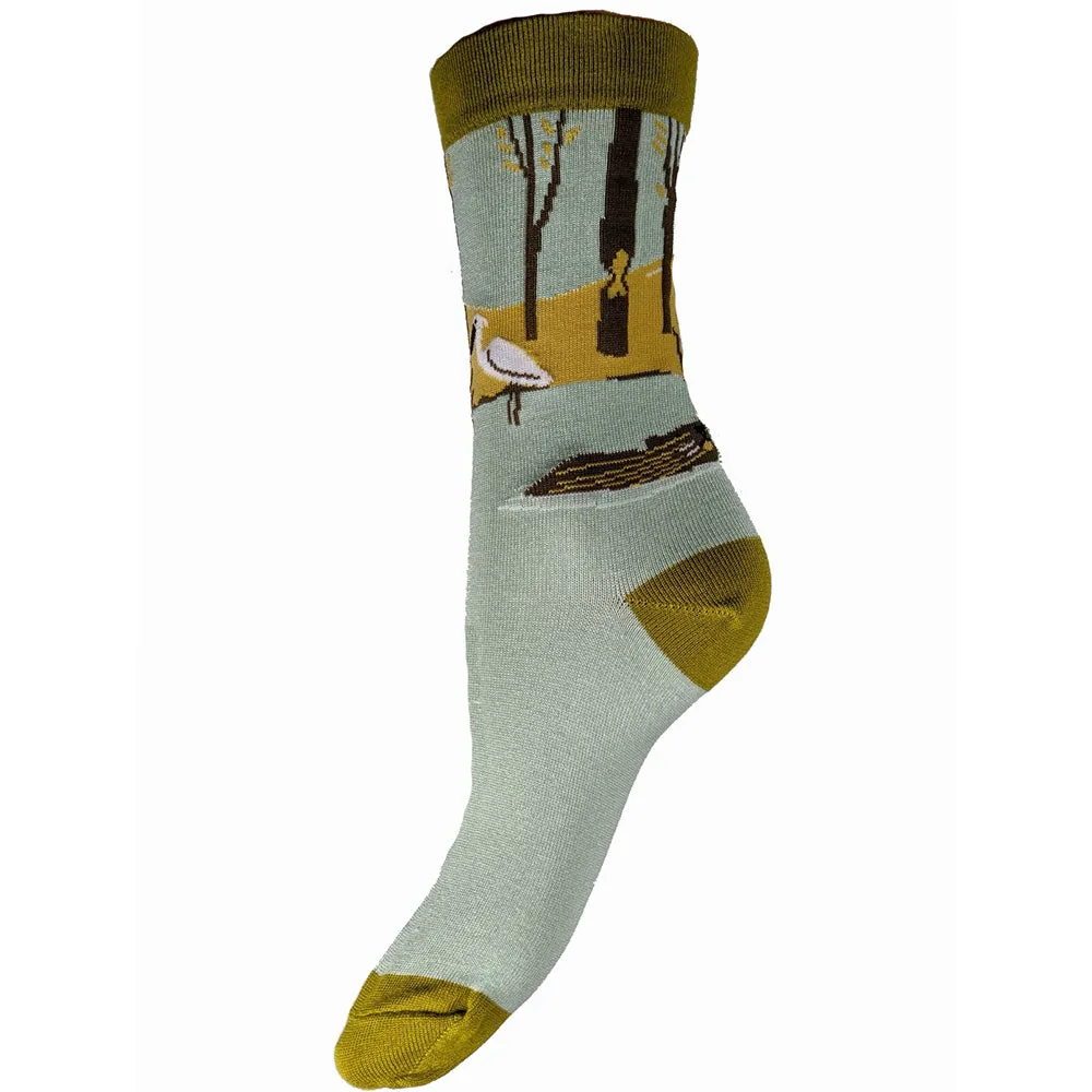 River Scene Bamboo Socks