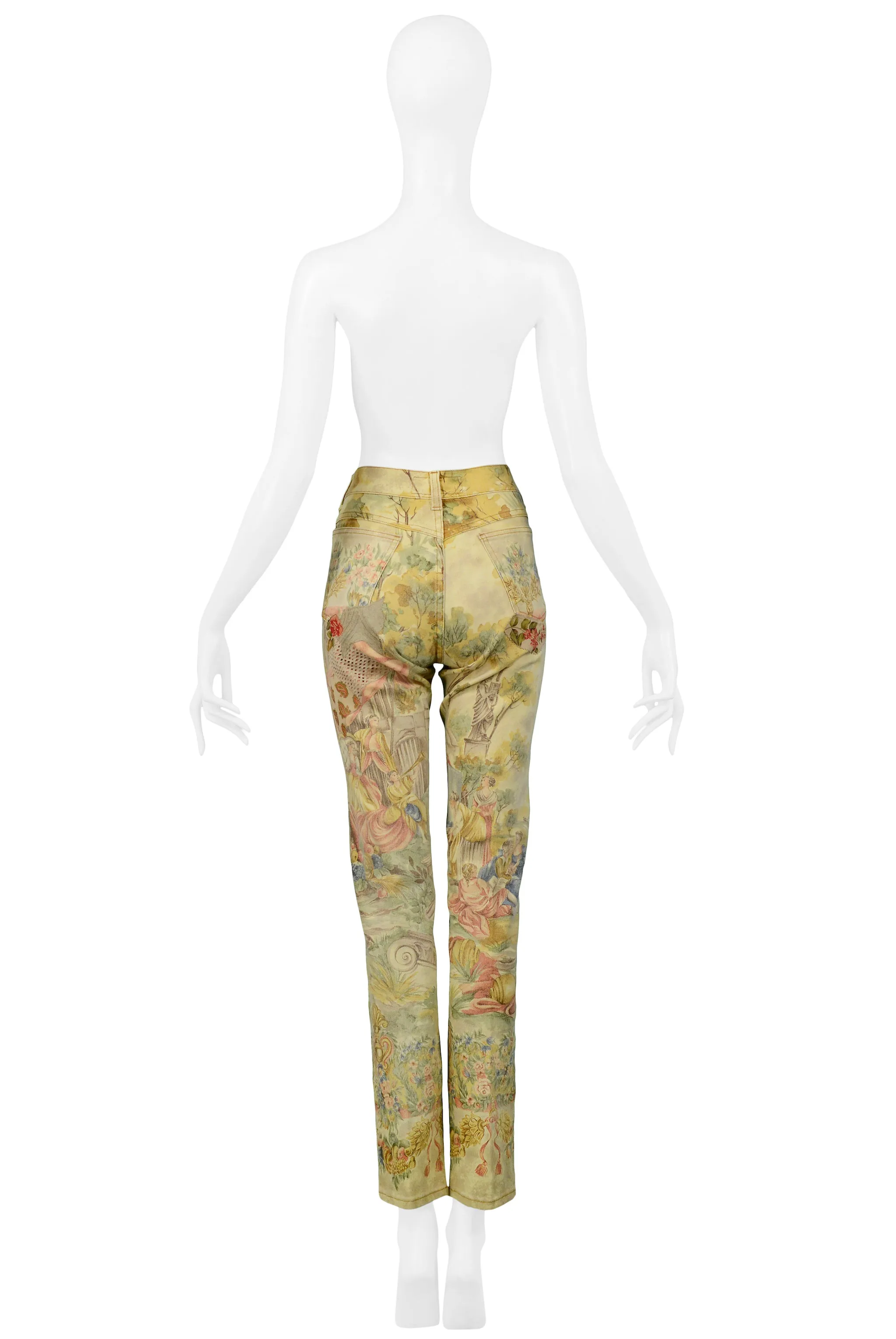 ROBERTO CAVALLI VINTAGE VICTORIAN PRINT JEANS WITH SUEDE ROSES