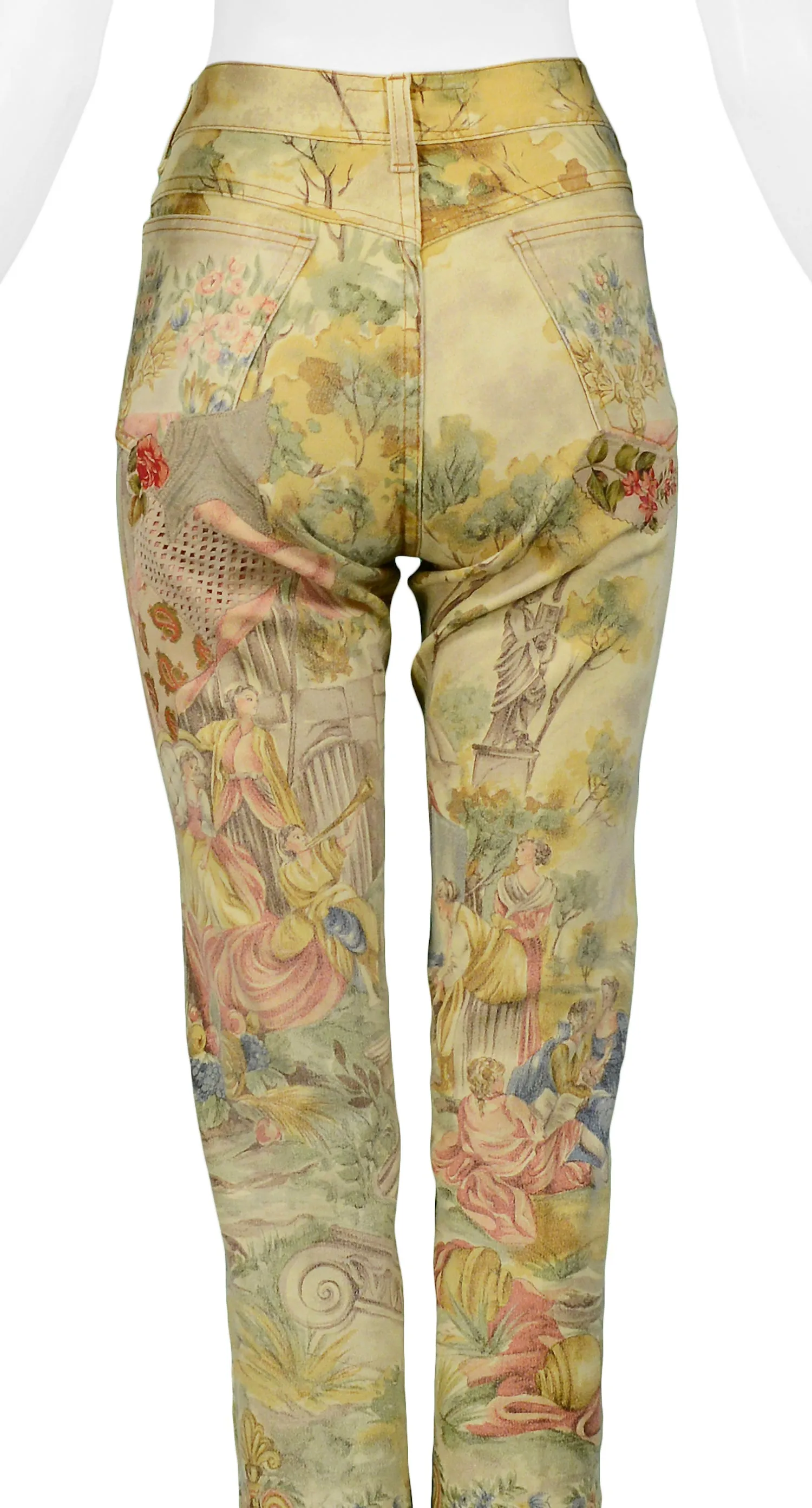 ROBERTO CAVALLI VINTAGE VICTORIAN PRINT JEANS WITH SUEDE ROSES