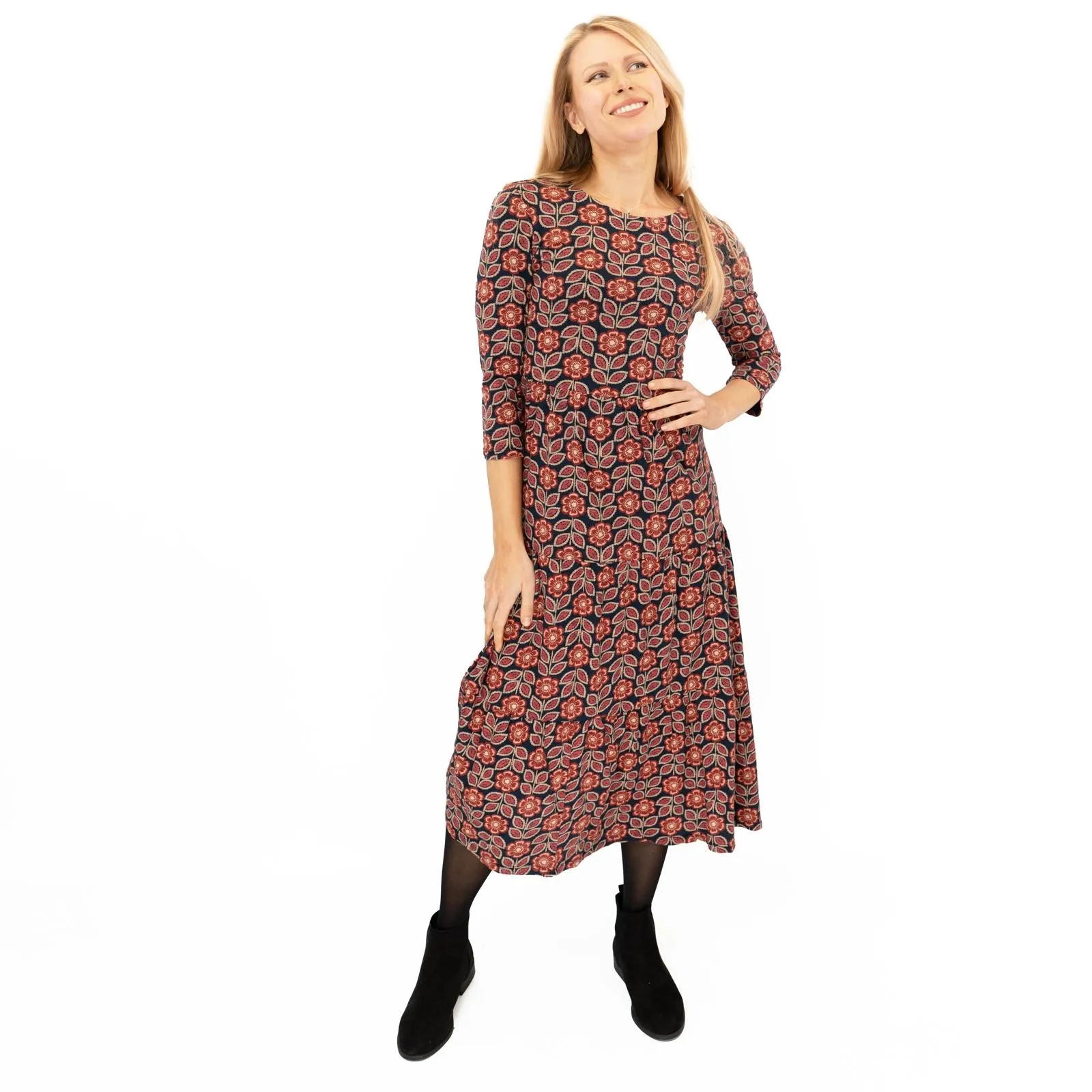 Seasalt Black Red Floral Line Strokes Dress