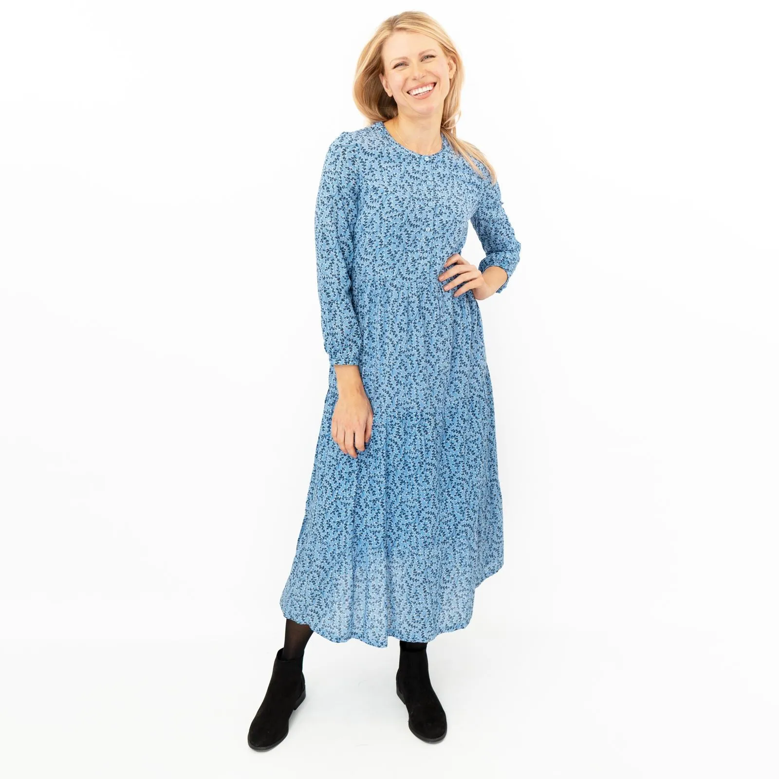 Seasalt Blue Leaves Charbon Midi Dress