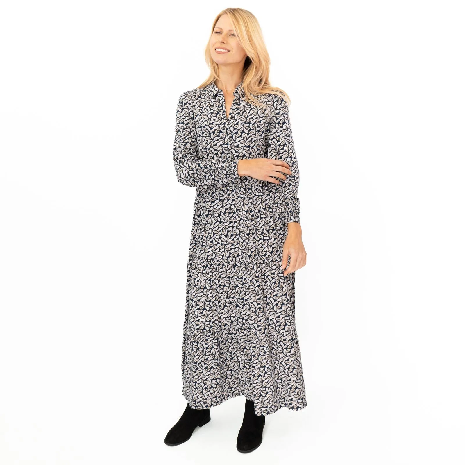 Seasalt Windflower Navy Leaves Cotton Jersey Dress