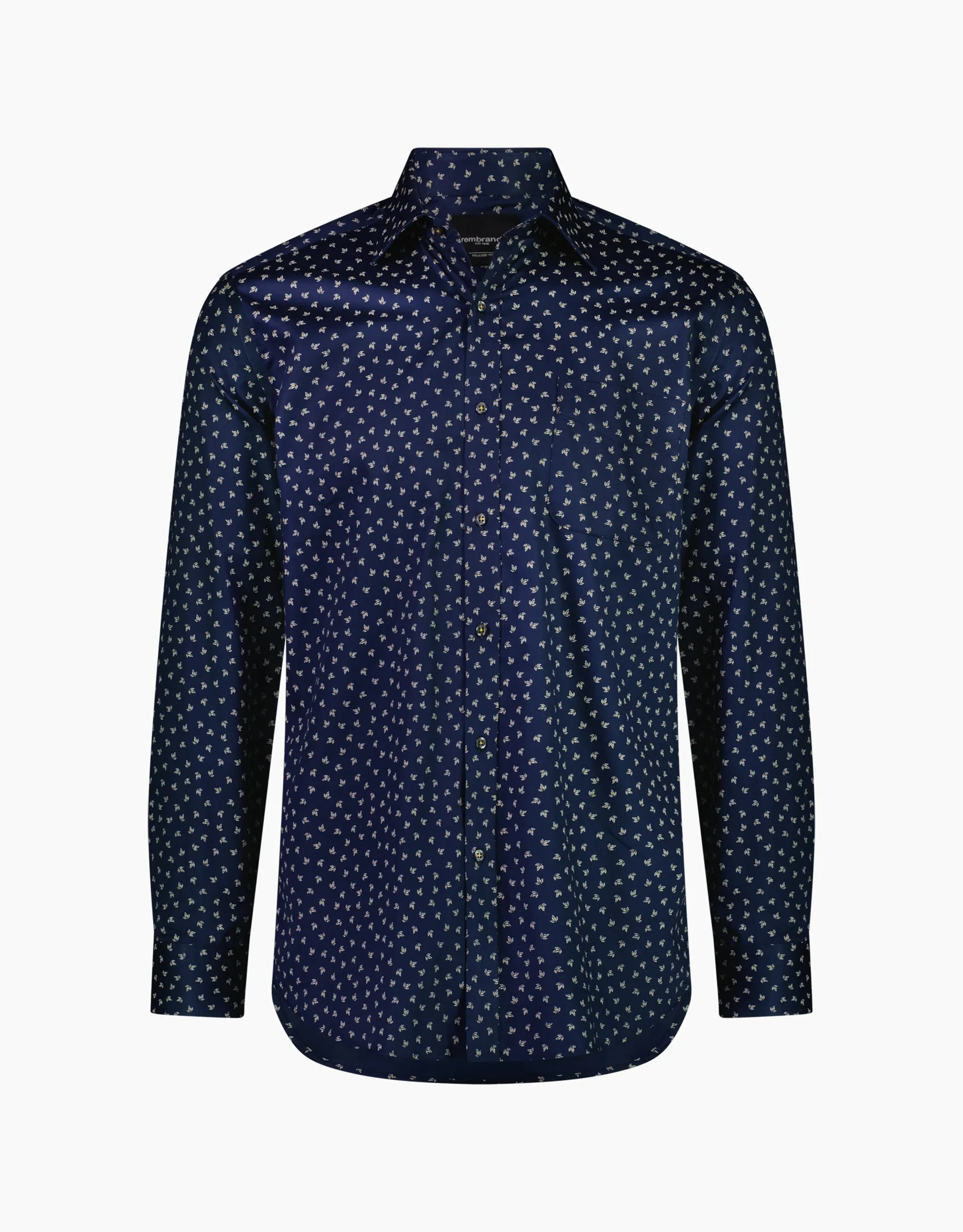 Sinatra Navy & Yellow Autumn Leaves Print Shirt