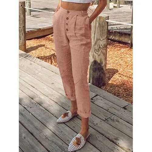 Solid Color Button Pants