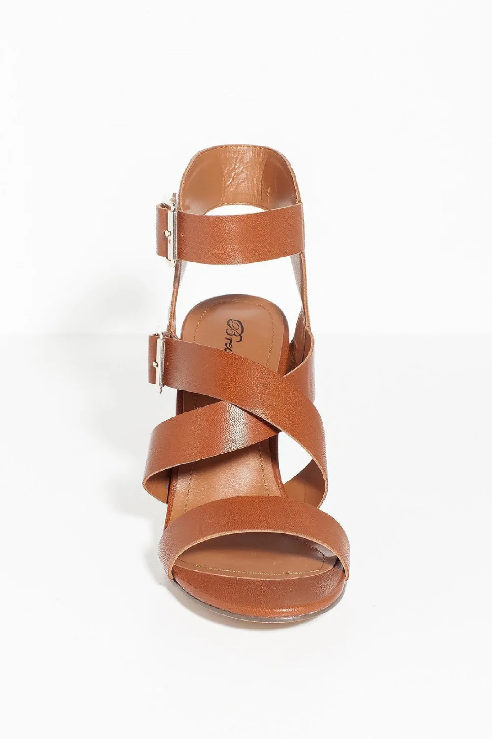 Strappy Chunky Heel Double Buckle Open Toe Sandal Tan