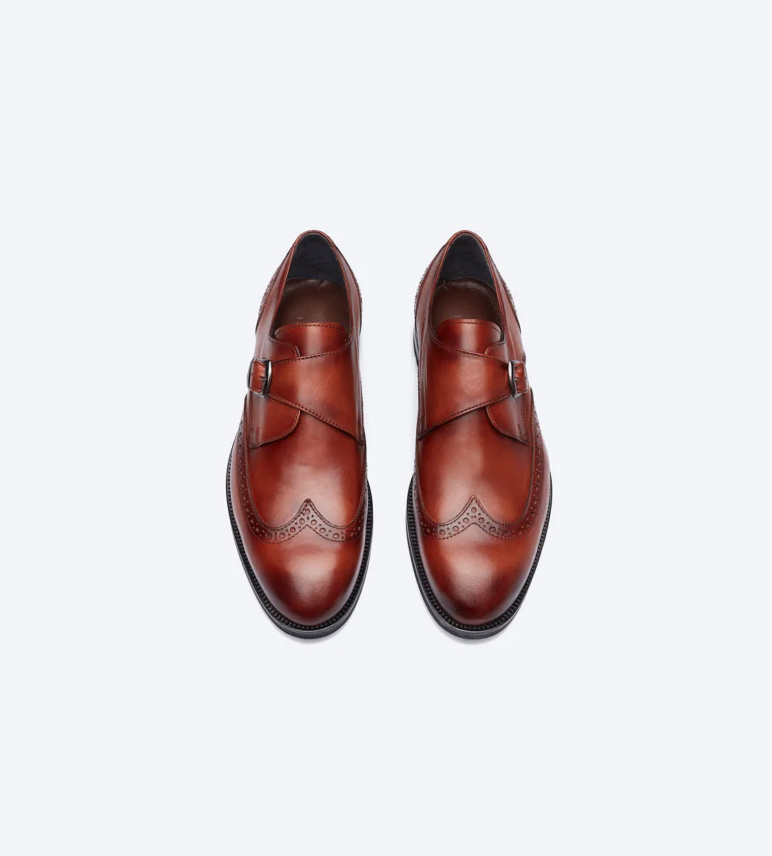 Tobacco Monk Strap Oxford Shoes