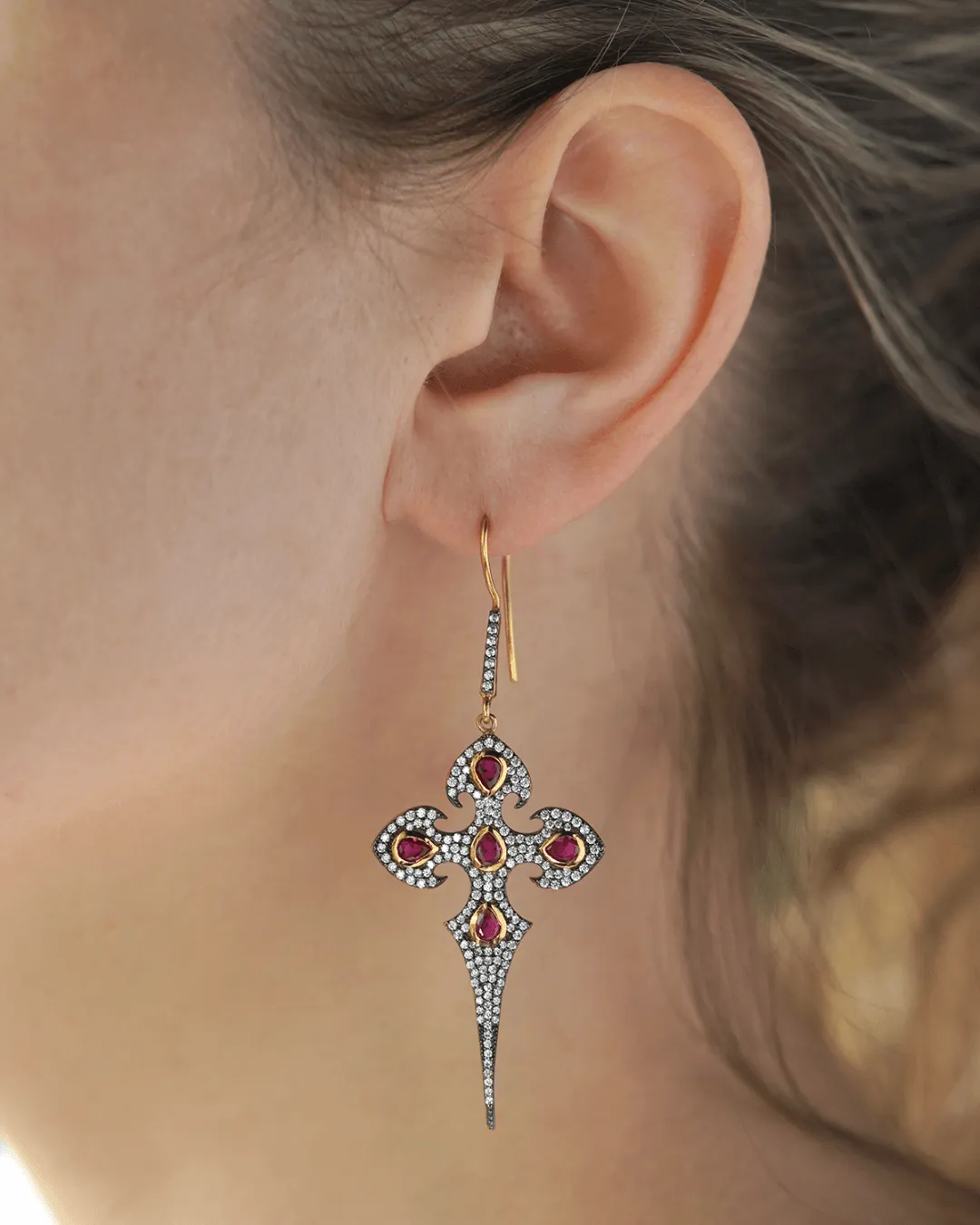 White Ruby Dagger Earrings