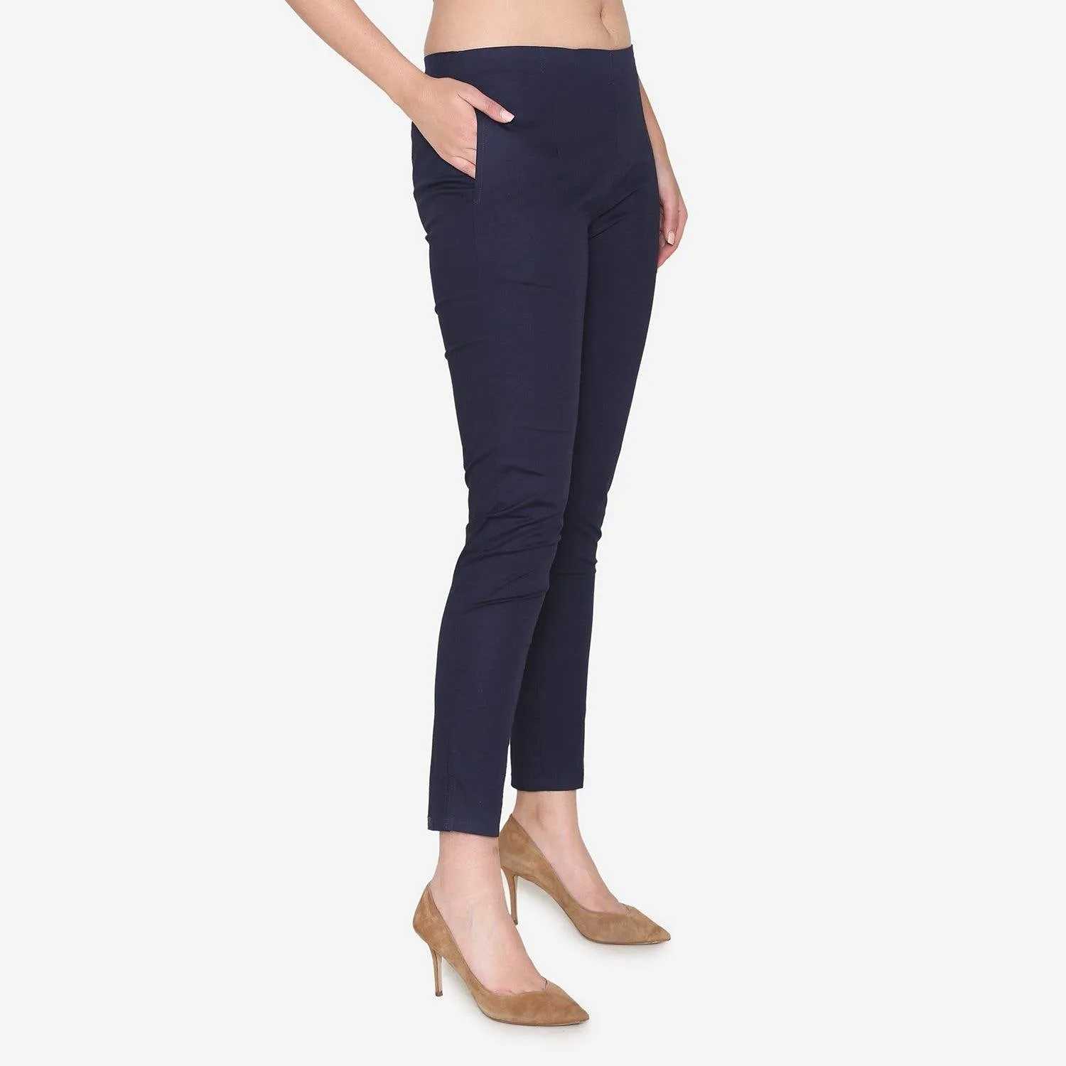 Women's Cotton Formal Trousers - Navy