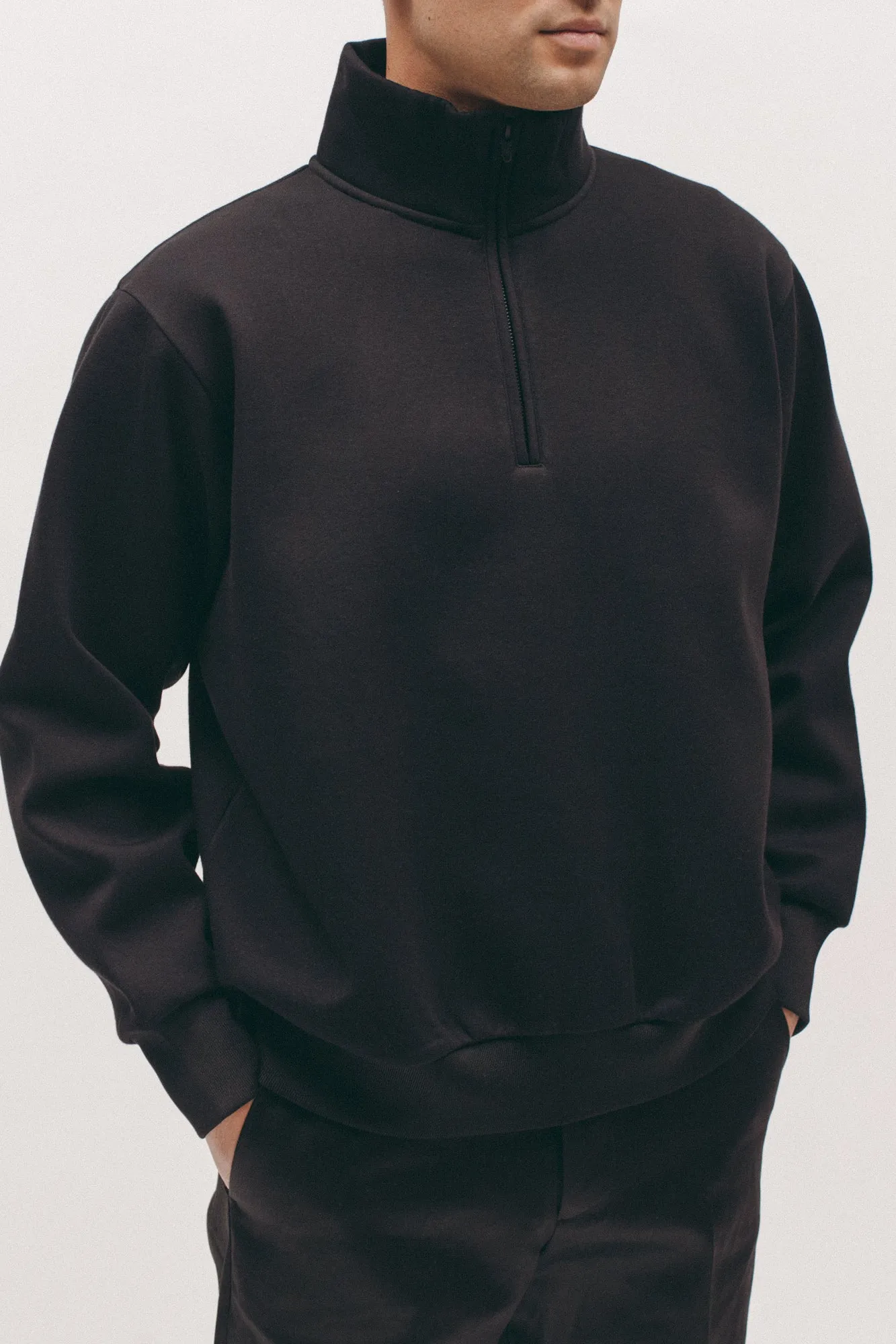 Zip Mock Poly Fleece - Black